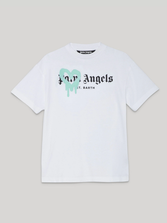 PALM ANGELS - St Barth Sprayed T Shirt White/light Blue